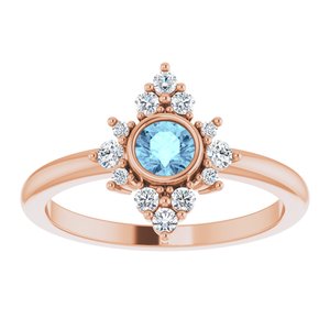 14K Rose Gold Natural Aquamarine & 1/5 CTW Natural Diamond Ring
