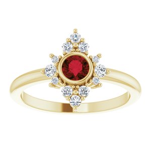 14K Yellow Gold Natural Mozambique Garnet & 1/5 CTW Natural Diamond Ring