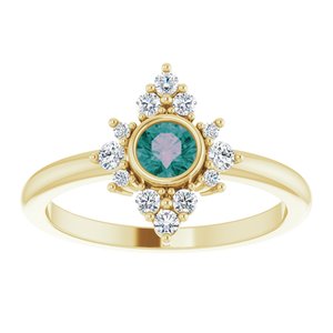 14K Yellow Gold Lab-Grown Alexandrite & 1/5 CTW Natural Diamond Ring
