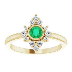 14K Yellow Gold Natural Emerald & 1/5 CTW Natural Diamond Ring