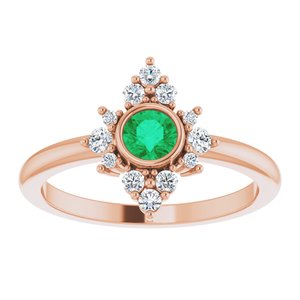 14K Rose Gold Lab-Grown Emerald & 1/5 CTW Natural Diamond Ring