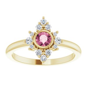 14K Yellow Gold Natural Pink Tourmaline & 1/5 CTW Natural Diamond Ring