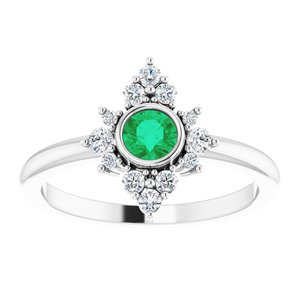 Platinum Lab-Grown Emerald & 1/5 CTW Natural Diamond Ring
