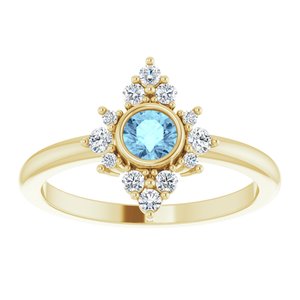 14K Yellow Gold Natural Aquamarine & 1/5 CTW Natural Diamond Ring