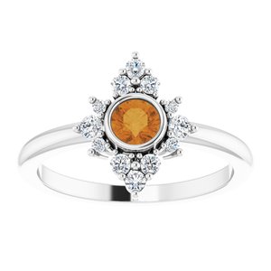 14K White Gold Natural Citrine & 1/5 CTW Natural Diamond Ring