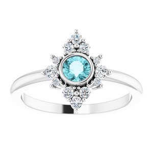 Sterling Silver Natural Blue Zircon & 1/5 CTW Natural Diamond Ring