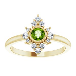 14K Yellow Gold Natural Peridot & 1/5 CTW Natural Diamond Ring