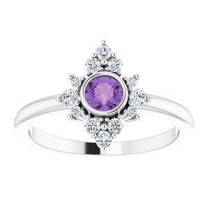 Sterling Silver Natural Amethyst & 1/5 CTW Natural Diamond Ring