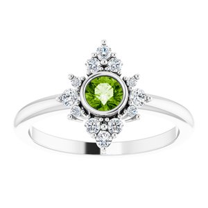 Sterling Silver Natural Peridot & 1/5 CTW Natural Diamond Ring