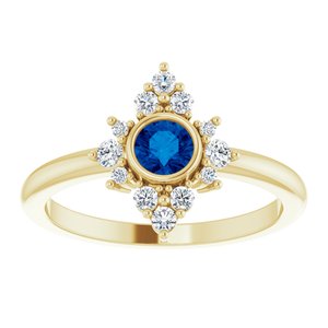 14K Yellow Gold Lab-Grown Blue Sapphire & 1/5 CTW Natural Diamond Ring