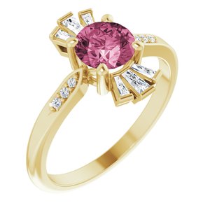 14K Yellow Gold Natural Pink Tourmaline & 1/6 CTW Natural Diamond Ring