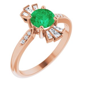 14K Rose Gold Lab-Grown Emerald & 1/6 CTW Natural Diamond Ring