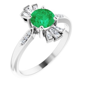 Sterling Silver Natural Emerald & 1/6 CTW Natural Diamond Ring