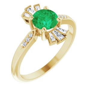 14K Yellow Gold Lab-Grown Emerald & 1/6 CTW Natural Diamond Ring