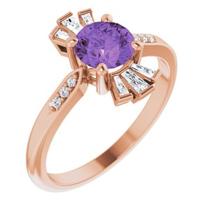 14K Rose Gold Natural Amethyst & 1/6 CTW Natural Diamond Ring