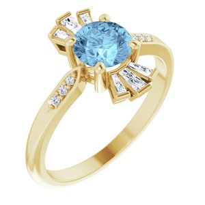 14K Yellow Gold Natural Aquamarine & 1/6 CTW Natural Diamond Ring