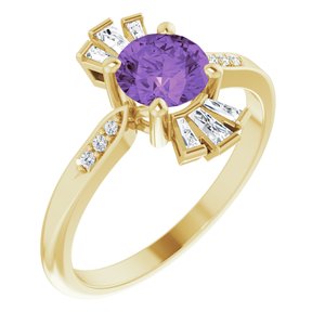 14K Yellow Gold Natural Amethyst & 1/6 CTW Natural Diamond Ring