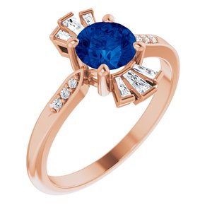 14K Rose Gold Lab-Grown Blue Sapphire & 1/6 CTW Natural Diamond Ring