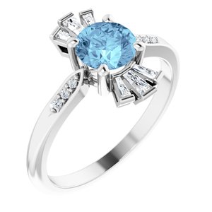 Sterling Silver Natural Aquamarine & 1/6 CTW Natural Diamond Ring