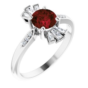 Platinum Natural Garnet & 1/6 CTW Natural Diamond Ring