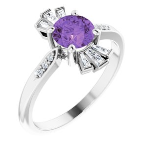 Platinum Natural Amethyst & 1/6 CTW Natural Diamond Ring