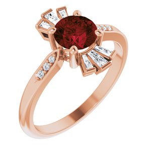 14K Rose Gold Natural Mozambique Garnet & 1/6 CTW Natural Diamond Ring