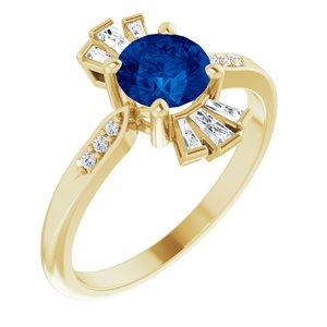 14K Yellow Gold Lab-Grown Blue Sapphire & 1/6 CTW Natural Diamond Ring