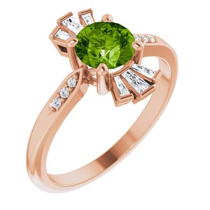 14K Rose Gold Natural Peridot & 1/6 CTW Natural Diamond Ring