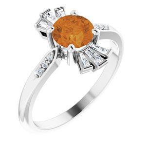 Platinum Natural Citrine & 1/6 CTW Natural Diamond Ring