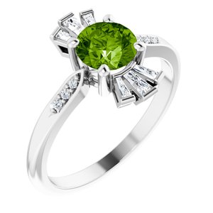 Platinum Natural Peridot & 1/6 CTW Natural Diamond Ring