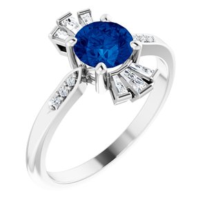 14K White Gold Natural Blue Sapphire & 1/6 CTW Natural Diamond Ring