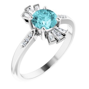 14K White Gold Natural Blue Zircon & 1/6 CTW Natural Diamond Ring