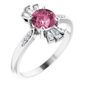 Sterling Silver Natural Pink Tourmaline & 1/6 CTW Natural Diamond Ring