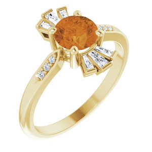 14K Yellow Gold Natural Citrine & 1/6 CTW Natural Diamond Ring