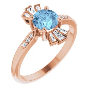 14K Rose Gold Natural Aquamarine & 1/6 CTW Natural Diamond Ring