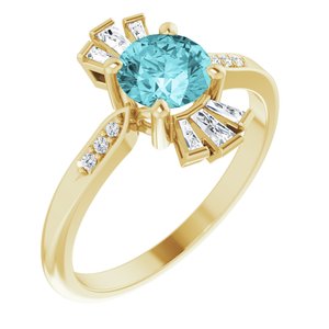 14K Yellow Gold Natural Blue Zircon & 1/6 CTW Natural Diamond Ring