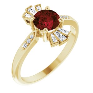 14K Yellow Gold Natural Mozambique Garnet & 1/6 CTW Natural Diamond Ring