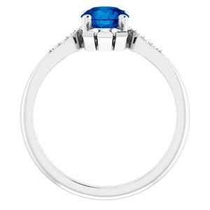 14K White Gold Natural Blue Sapphire & 1/6 CTW Natural Diamond Ring