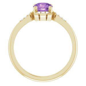14K Yellow Gold Natural Amethyst & 1/6 CTW Natural Diamond Ring