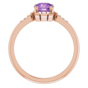 14K Rose Gold Natural Amethyst & 1/6 CTW Natural Diamond Ring