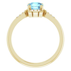 14K Yellow Gold Natural Aquamarine & 1/6 CTW Natural Diamond Ring