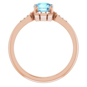 14K Rose Gold Natural Aquamarine & 1/6 CTW Natural Diamond Ring