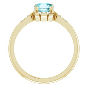 14K Yellow Gold Natural Blue Zircon & 1/6 CTW Natural Diamond Ring