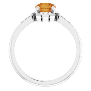Platinum Natural Citrine & 1/6 CTW Natural Diamond Ring