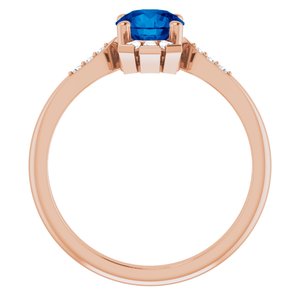14K Rose Gold Lab-Grown Blue Sapphire & 1/6 CTW Natural Diamond Ring