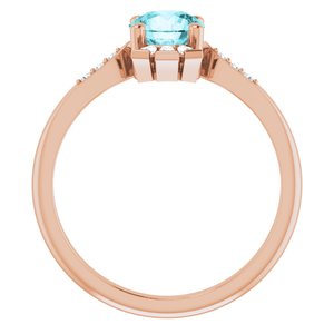 14K Rose Gold Natural Blue Zircon & 1/6 CTW Natural Diamond Ring