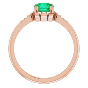 14K Rose Gold Lab-Grown Emerald & 1/6 CTW Natural Diamond Ring