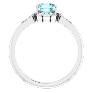 14K White Gold Natural Blue Zircon & 1/6 CTW Natural Diamond Ring