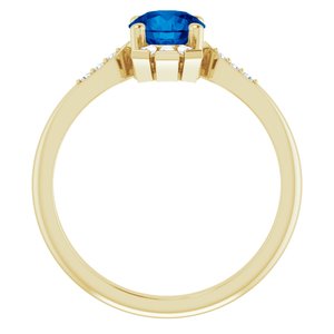 14K Yellow Gold Lab-Grown Blue Sapphire & 1/6 CTW Natural Diamond Ring