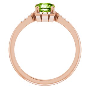 14K Rose Gold Natural Peridot & 1/6 CTW Natural Diamond Ring